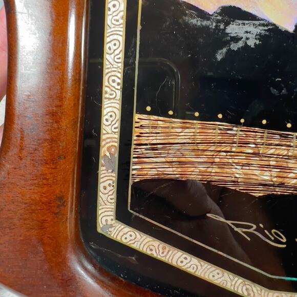 Vintage Iridescent Real Butterfly Wing Artwork Brazil Wood Tray Rio De Janeiro - Picture 7 of 12